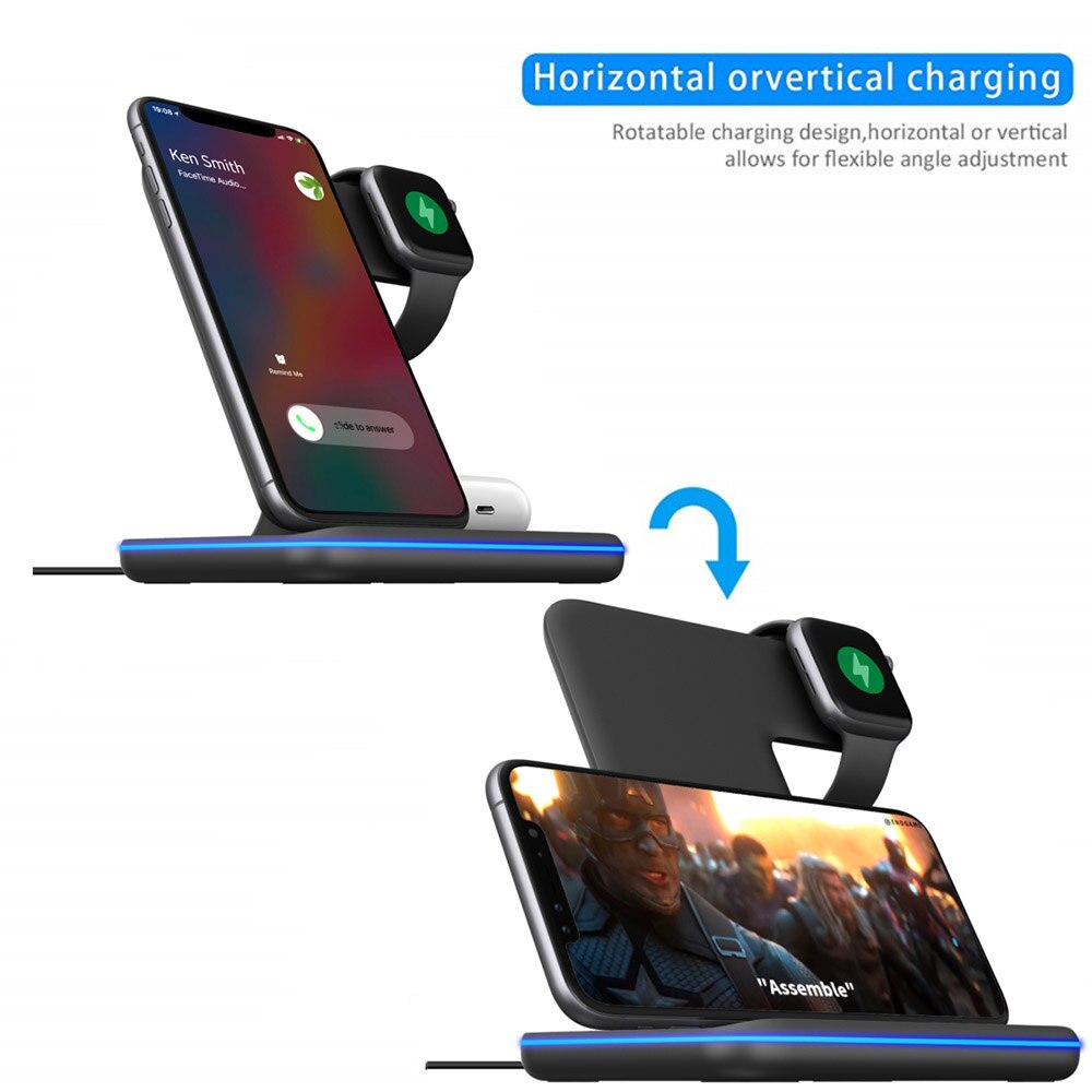 Soporte de cargador inalámbrico Qi 3 en 1 para Apple Watch SE 6 7 Airpods Pro 15W, estación de carga rápida para iPhone 13 12 11 XS XR X 8