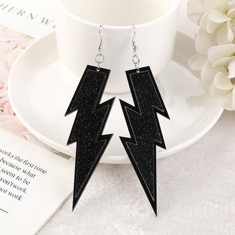 1 paar Blitz Reize Kreative Acryl Bunte Frau Baumeln Ohrringe Tropfen Ohrringe Für Mädchen Geburtstag: Schwarz