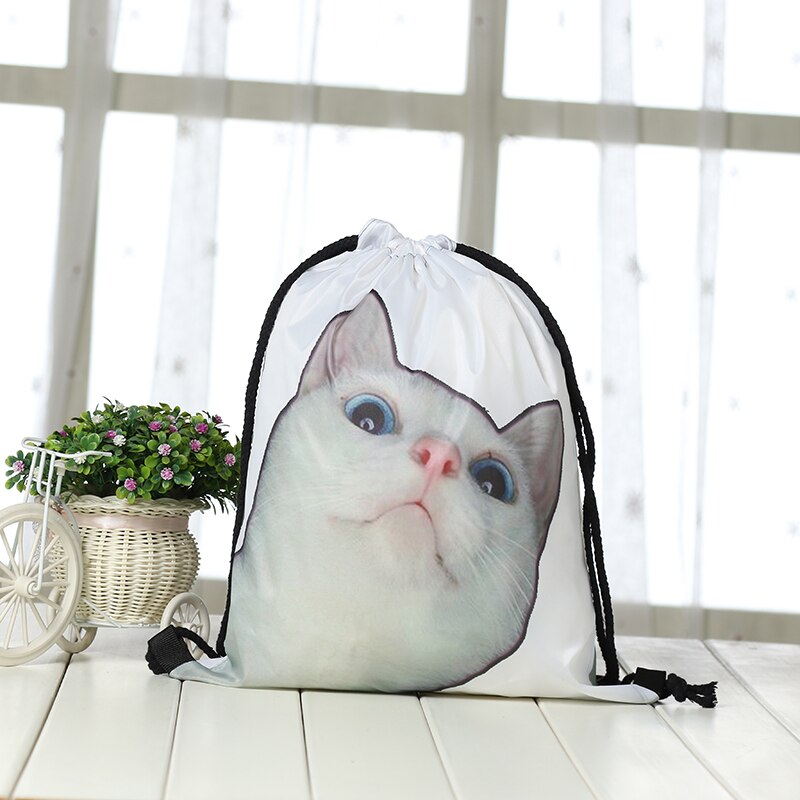 Trekkoordrugzak dames 3d print reistas softback heren casual tassen unisex dames schoudertas trekkoord kat: Ks10-3-3