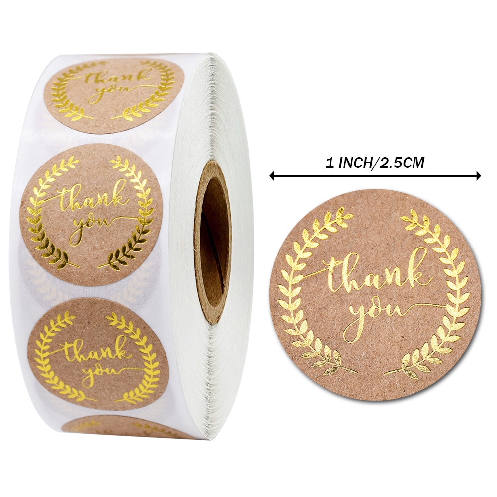 1Inch Ronde 50 Stuks Dank U Sticker Wad Met Bladgoud Olijftak Stickers Voor Lokale Handgemaakte Cadeau Sticker gold Seal Labels