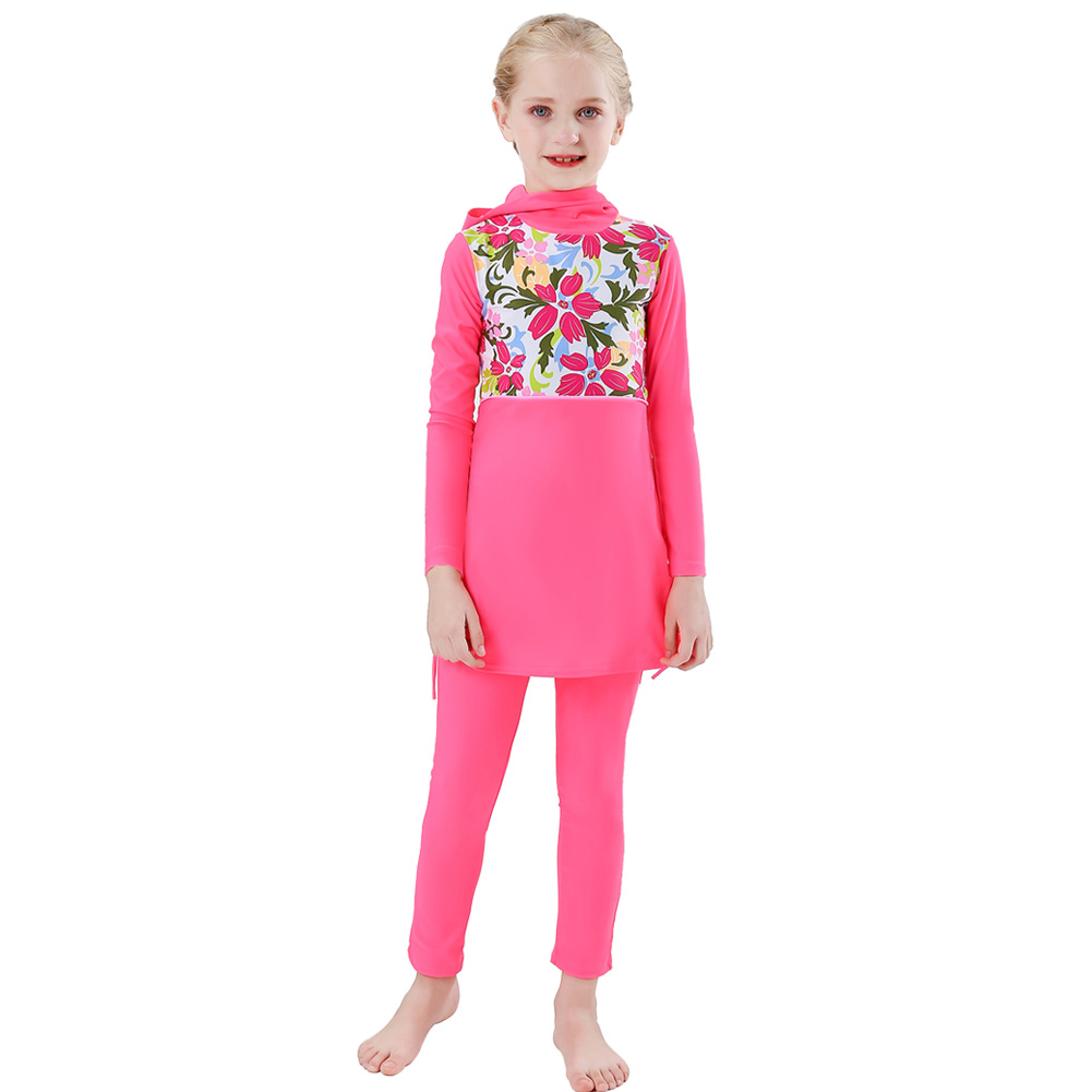 2023 mädchen Muslimischen Swimwears Islamischen Kinder 3 stücke Badeanzüge kinder Modest Strand Tragen Schwimmen Schwimmen Caps Burkini Für Mädchen: XS / Rosa