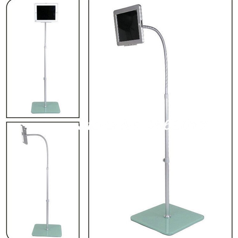 for ipad 2/3/4/air/pro 9.7" display floor stand height adjust with locking casing and flexible gooseneck hands free