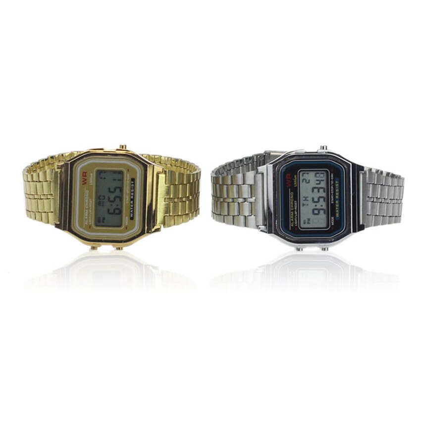 Vintage dameshorloge van roestvrij staal met digitale wekker en stopwatch, dameshorloges, relogio feminino horloges, klok  b50