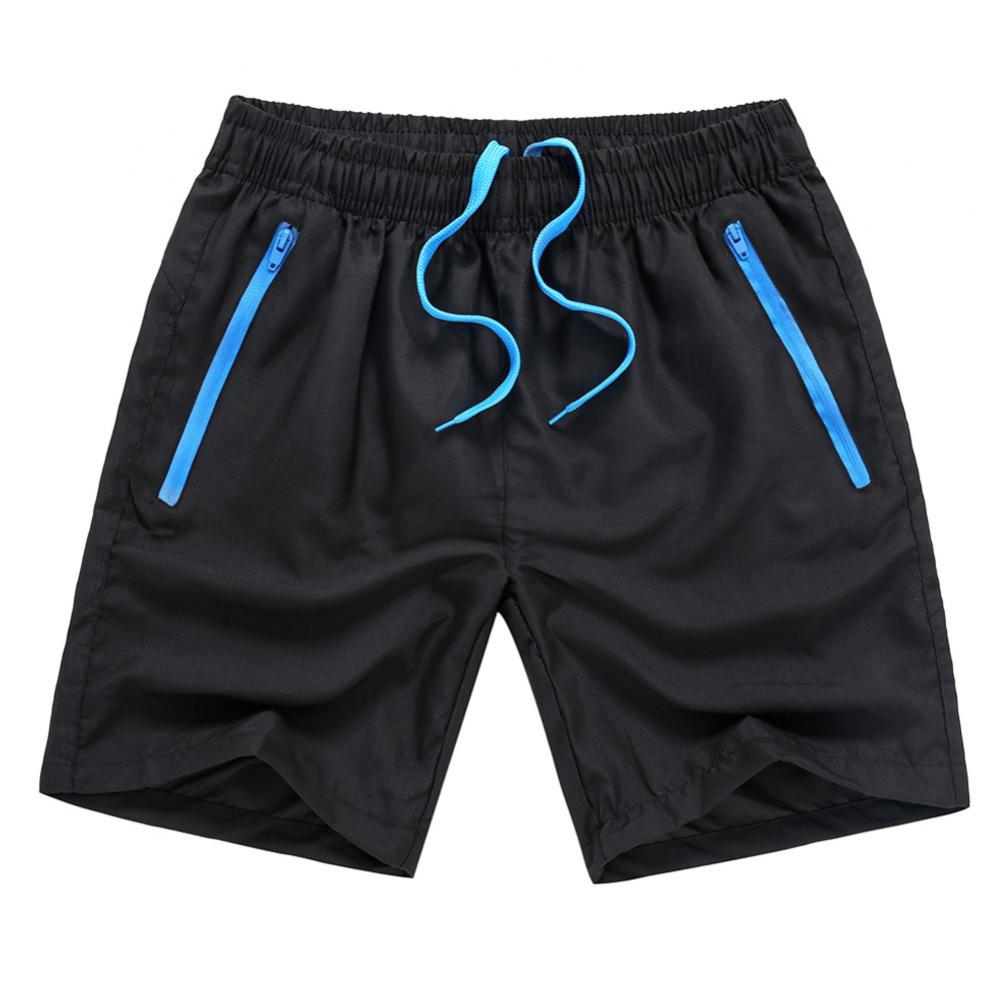 Summer Solid Color Men Shorts Quick Drying Skin-friendly Sport Elastic Pocket Drawstring Loose Beach Swim Trunks