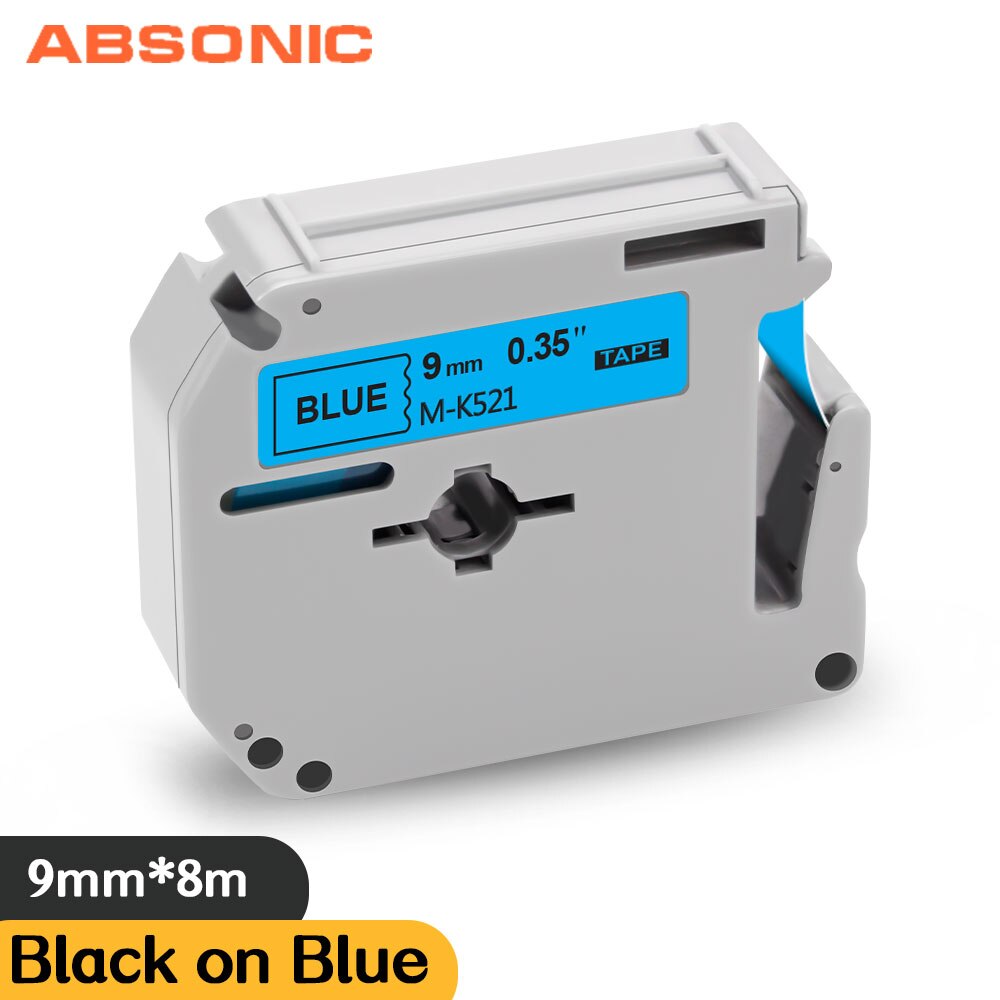 Absonic 8 Color 9mm Label Tape MK-121 MK-221 MK-421 MK-521 MK-621 Printer Ribbon Black on White For Brother Ptouch PT-80 Label M: Black on Blue / 12mm