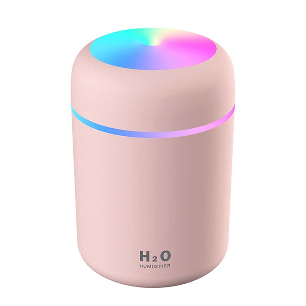 Humidificador de niebla de coche USB 300ml Mini purificador de aire 7 colores LED luz de noche ambientador ajustable portátil para el escritorio del hogar del coche: pink