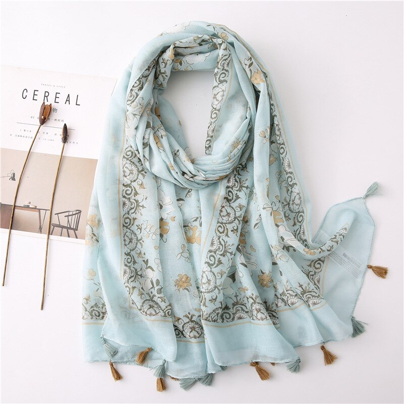 Foulard à pompon en coton pour femme, écharpe en lin à fleur, paréo pour la plage, Hijab, écharpe d'été,: 7
