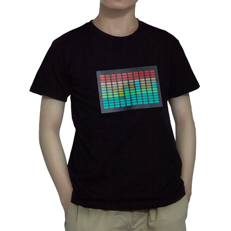 Men Sound Activated Led T-Shirt Light Up Flashing Rock Disco Equalizer Short Sleeve Led T Shirt