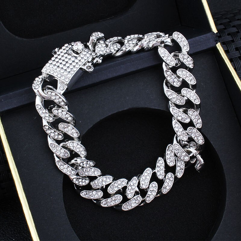 Hip Hop Bling Iced Out Men's Rapper Bracelet Full Rhinestone Pave With Miami Cuban Link Chain Bracelet for Men Jewelry: 8