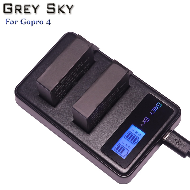 Para GoPro Hero4 Hero 4 batería + LCD cargador dual para go pro AHDBT-401 HERO4 negro plata accesorios de Cámara de Acción