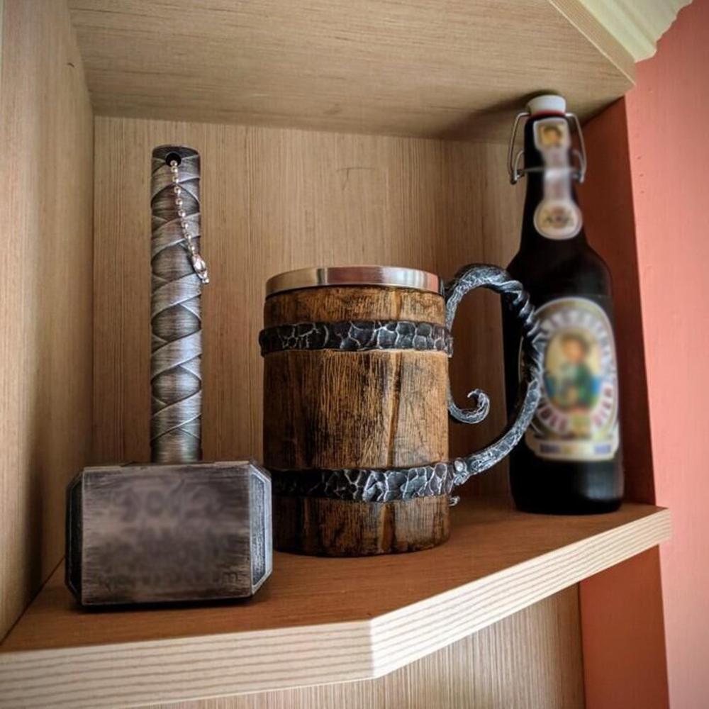 Viking-taza para beber Original de 650ML, barril de madera, resina de acero inoxidable, 3d, juego de copas, tazas de café