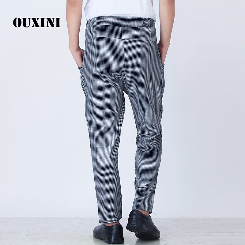 Kesäkokin työhousut harmaat ruudulliset housut hengittävät kokki erikoistyökalut joustava vyötärö kokin työ nauris housut