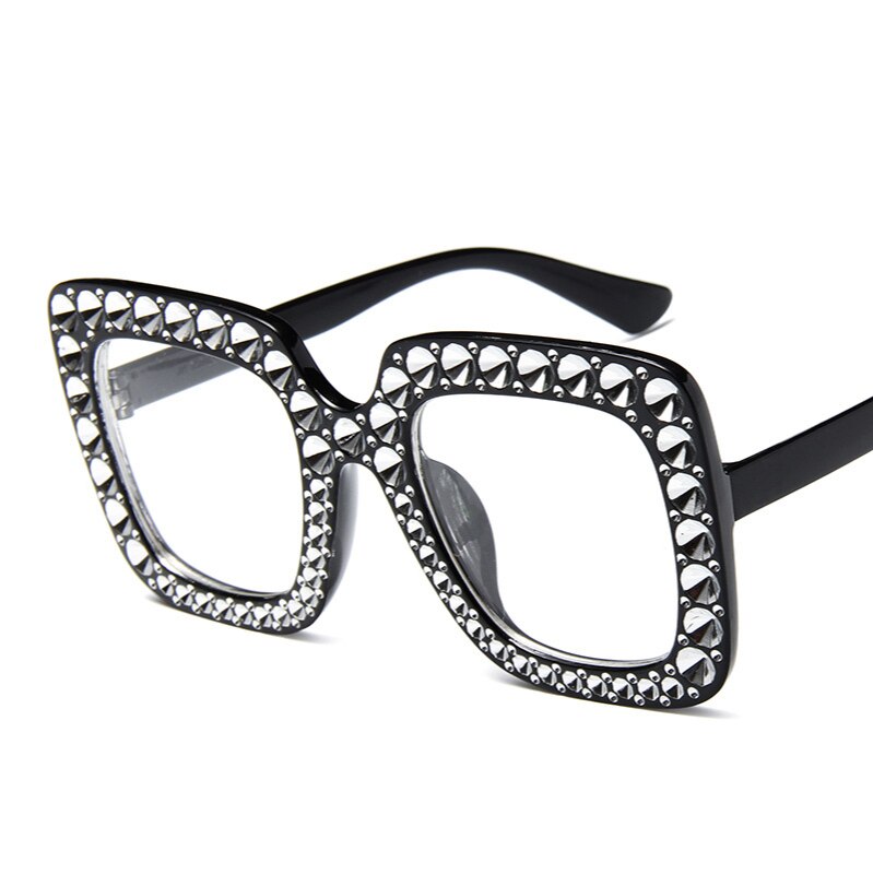 Mode Vierkante-Frame Zonnebril Dames Trendy Persoonlijkheid Imitatie Diamant Zonnebril Grote Frame Foto Bril Shiny Diamond: 2