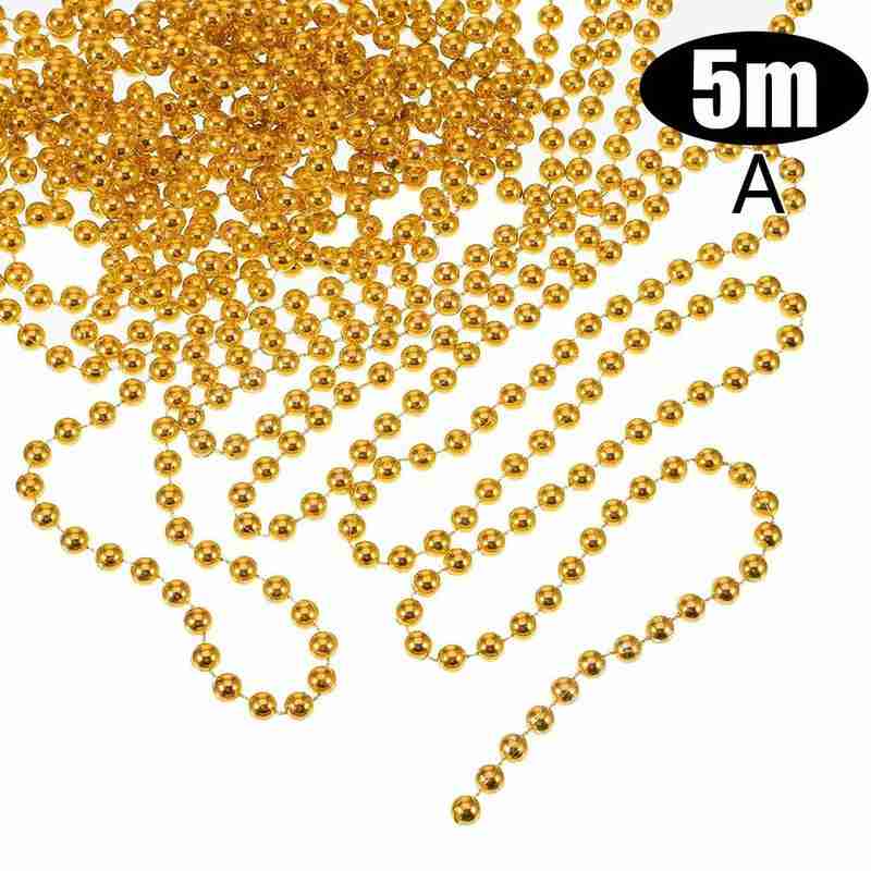 5M Gegalvaniseerde Verbinding Kraal Ketting 5Mm Goud En Zilver Ronde Kralen Bruiloft Kerst Decoratie Bead Chain: gold