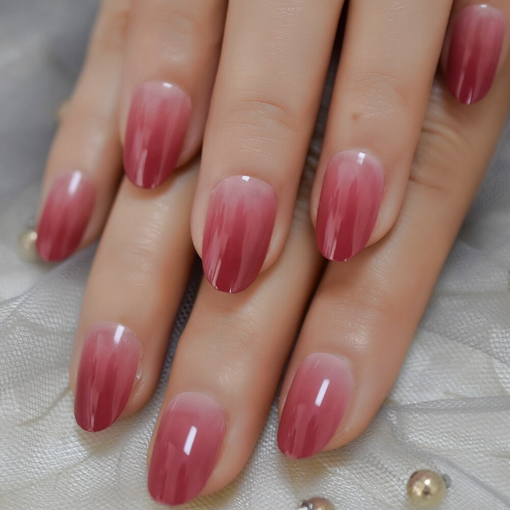 Ovale Ombre Medium Nep Nagels Berry Rode Gradiënt Ontworpen Nagels Manicue Volledige Cover Vingernagels