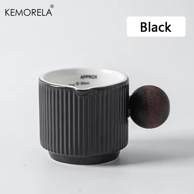Kemorela 3oz/90ml Ceramic Measuring Cups Espresso Extraction Cup Transfer Cup Milk Cup With Scale kitchen tools: Dark Khaki