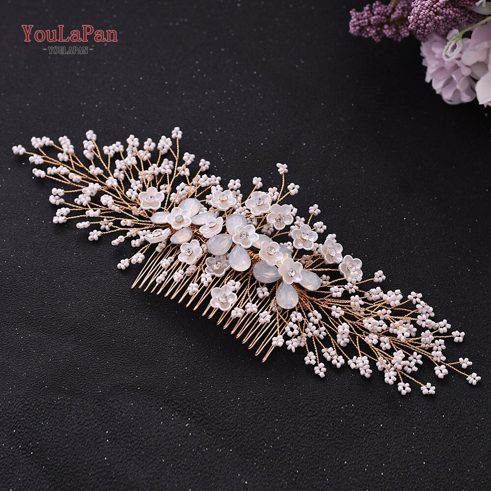YouLaPan HP379 luksusowe ślubne grzebienie do włosów diamenty ślubne biżuteria do włosów upuść kształt Rhinestone ozdoba ślubna do włosów dla panny młodej nakrycia głowy: HP279-G