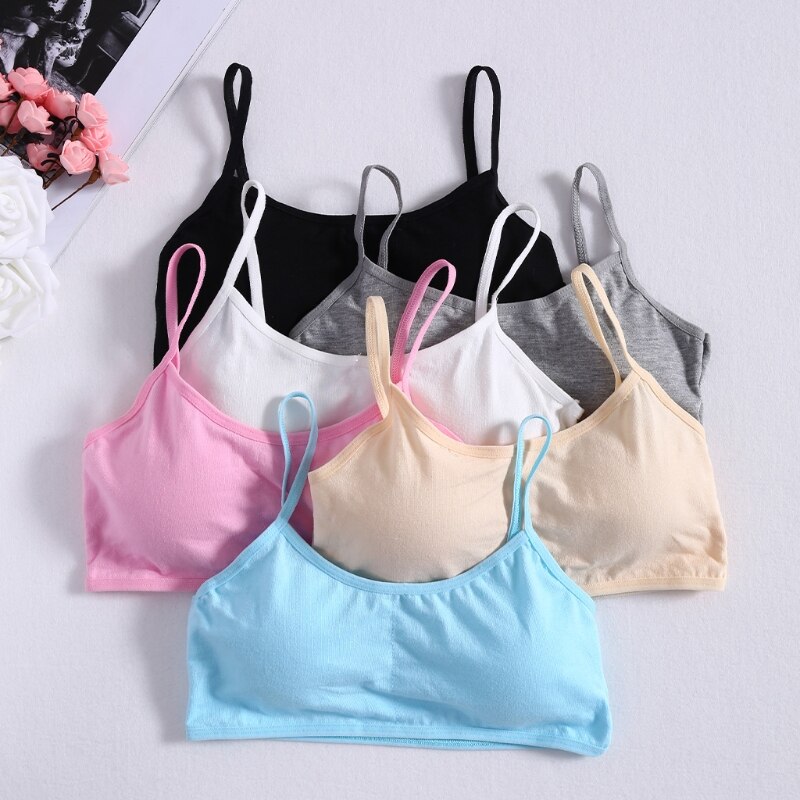 Young Girls Solid Soft Cotton Bra Puberty Teenage Breathable Underwear Kid Cloth