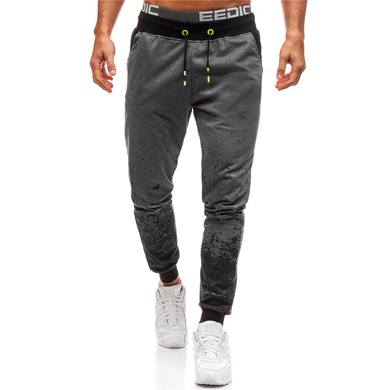 Men's Casual Sweatpants Gradual Printed Fitness Pants Slim Hip-hop Style Jogging Male Trousers: XL / Dark Grey