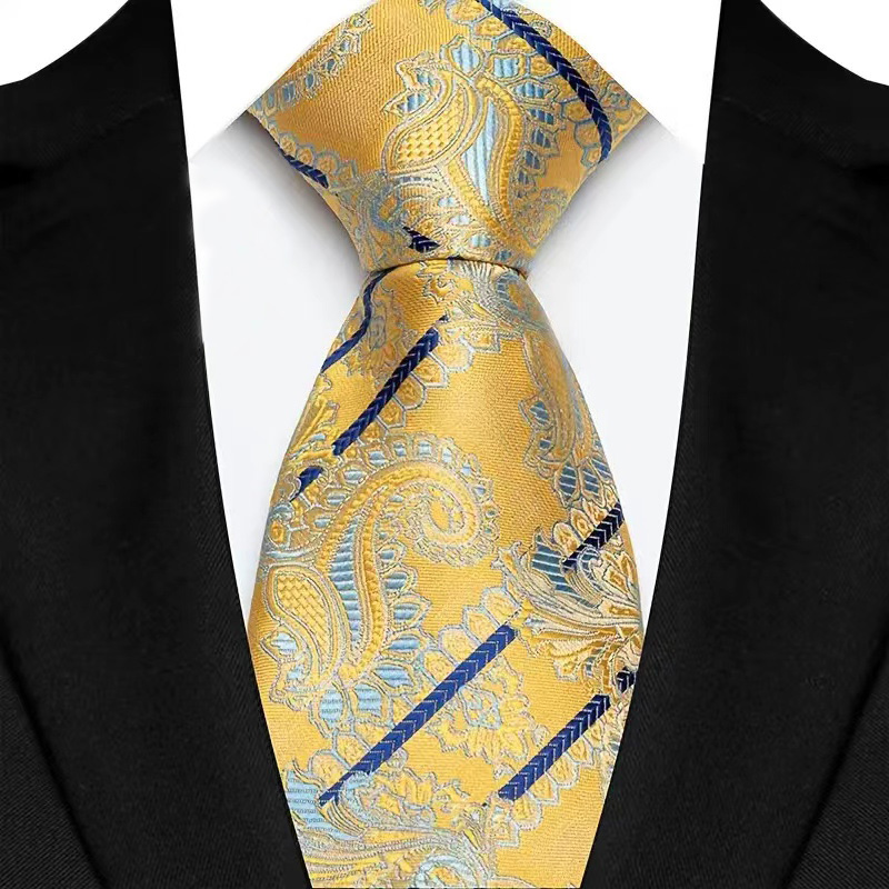 Gravata masculina luxuosa de 8cm, cor amarela, listras, gravatas sólidas para homens, noivo, jacquard, tecido, gravata de pescoço para negócios, festa de casamento: Azul