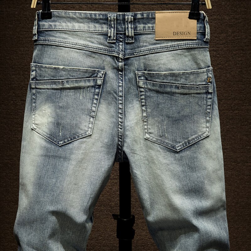 Skinny jeans herre lyseblå stretch ripped biker jeans bukser mand nødstedte herre jeans slim fit afslappet denim bukser drenge bukser