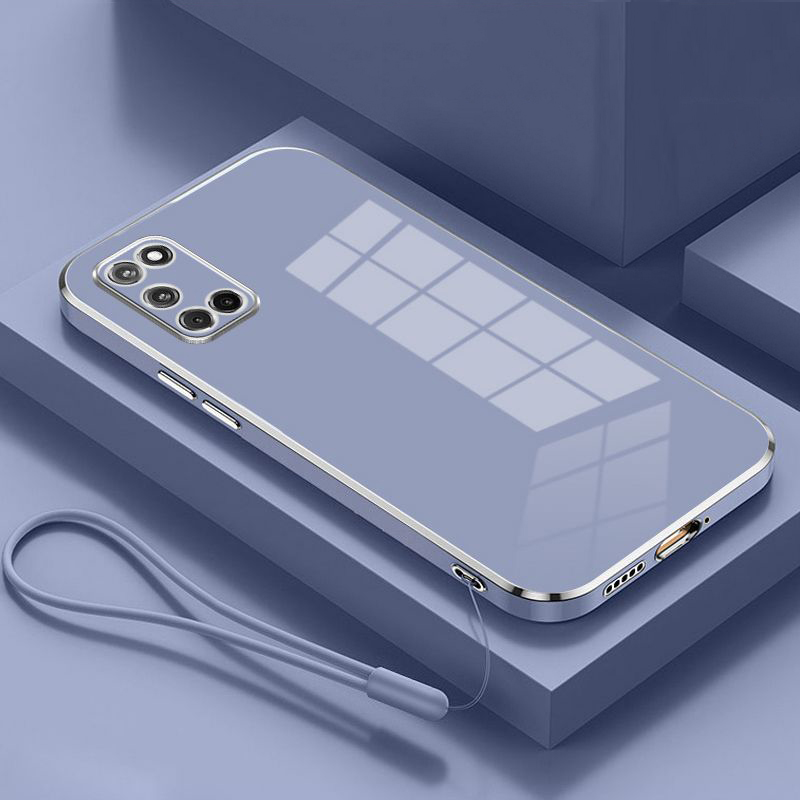Dla OPPO A52 A72 A92 Etui Luxury Square Plating CPH2061 CPH2067 CPH2059 CPH2069 Etui na telefon a92 72 ShockProof Silicone Back Cover: PŁÓTNO / Niebieski