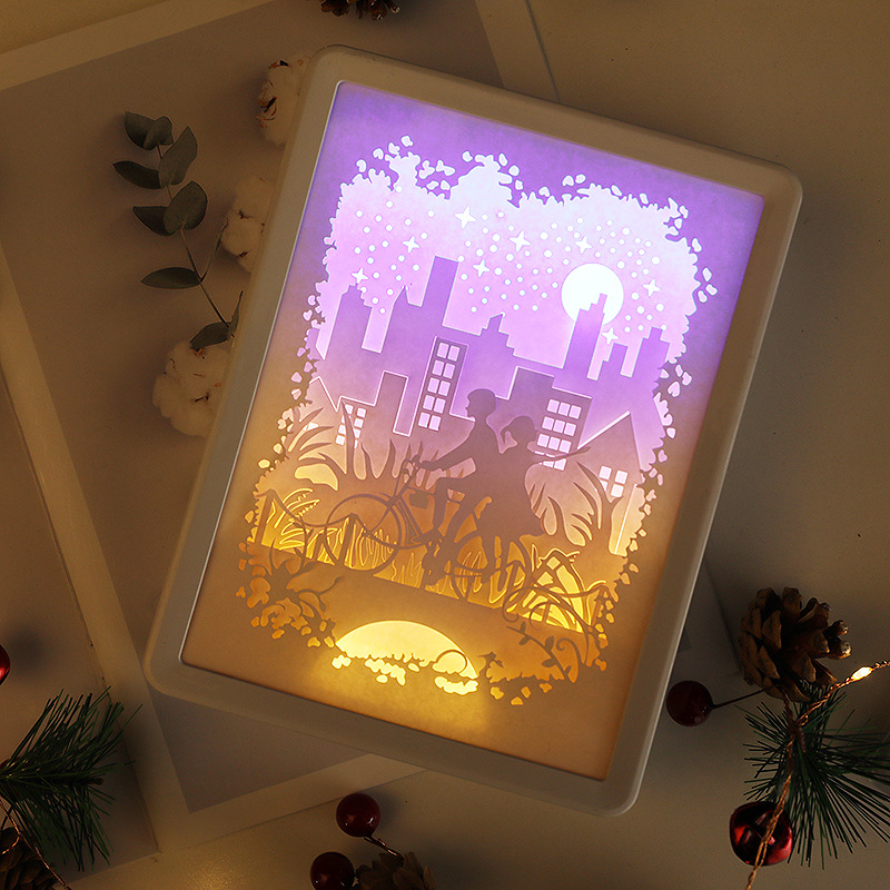 Valentijnsdag Licht Shadow Lamp 3D Modellering Box Led Nachtlampje Papier Sculpturen Frame Carving Art Decoratie