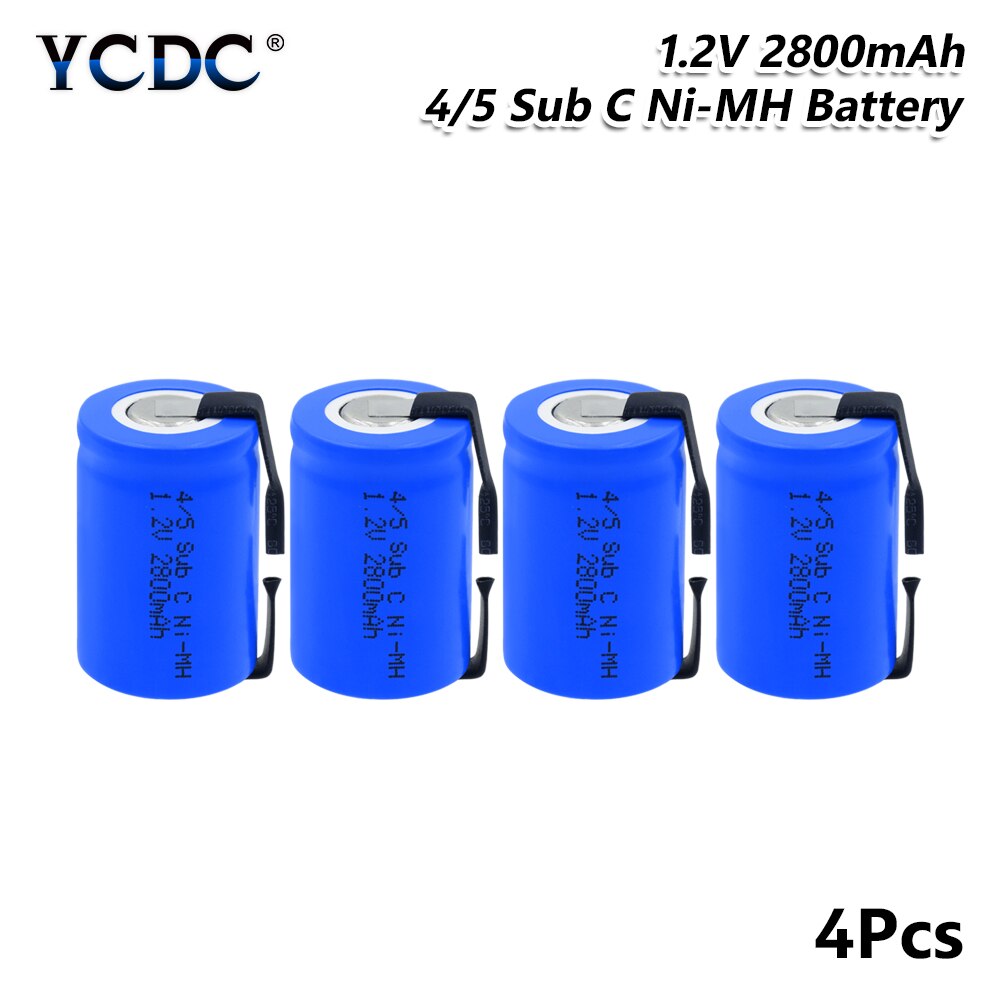 YCDC 4/5SC SC Sub C li-ion Li-Po Lithium Battery high-discharge 1.2V 2800mAh Rechargeable Ni-MH Batteries With Welding Tabs: 4 PCS