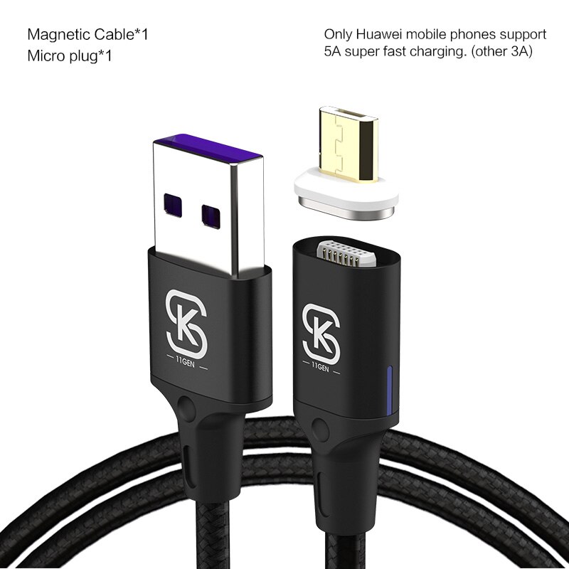 SIKAI 11 Gen 5A Magnetic Cable for iPhone Xiaomi Oppo Fast Charging USB Cable Magnetic Charger Wire Cord for Samsung Huawei: Black for micro / 1.2m