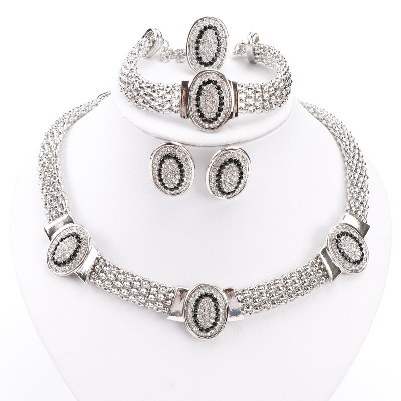 Ovale forme argent plaqué cristal ensemble de bijoux de mariage mariée africaine bijoux fantaisie ensembles pour les femmes