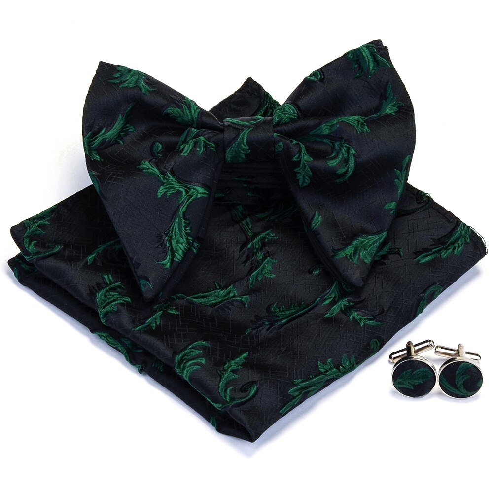 Pajarita grande para hombre, conjunto de gemelos, pañuelo Floral de doble pliegue, pajaritas Rojas, cuadrados de bolsillo para boda,