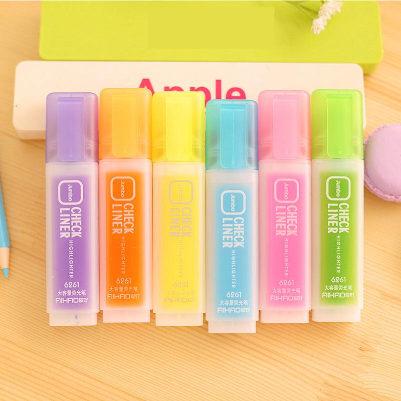 Jonvon Satone 6 Colors Highlighter Pen Stationery Korean Student Large Capacity Writing Markers Highlighters Pen School
