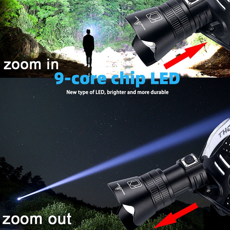 LED Kopf Licht Lampe 3-Modus Zoom USB Scheinwerfer Wiederaufladbare Wasserdichte Kopf Taschenlampe Für Camping Angeln