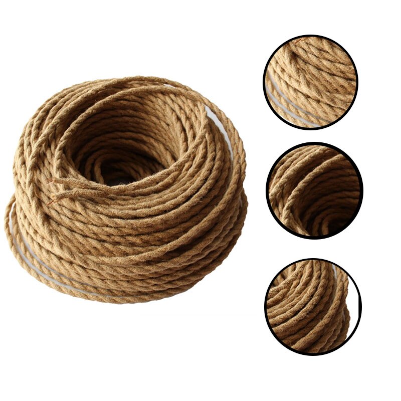 Beige Ouderwetse Draad, Hennep Touw Gevlochten Textiel Draad Twisted Pair Kabel Gevlochten Draad Retro Kroonluchter Draad