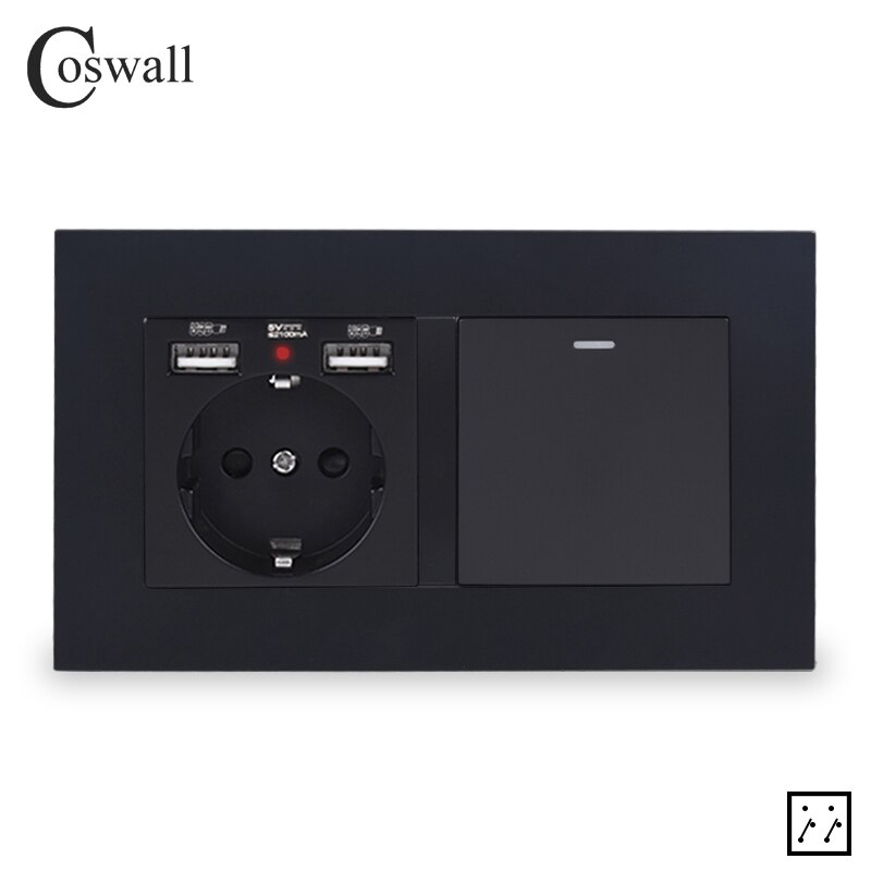 COSWALL EU Russland Spanien Steckdose Mit 2 USB Ladung Hafen + 1 Gang 3 Weg Auf/aus Zwischen Überkreuzung Licht Schalter PC Tafel