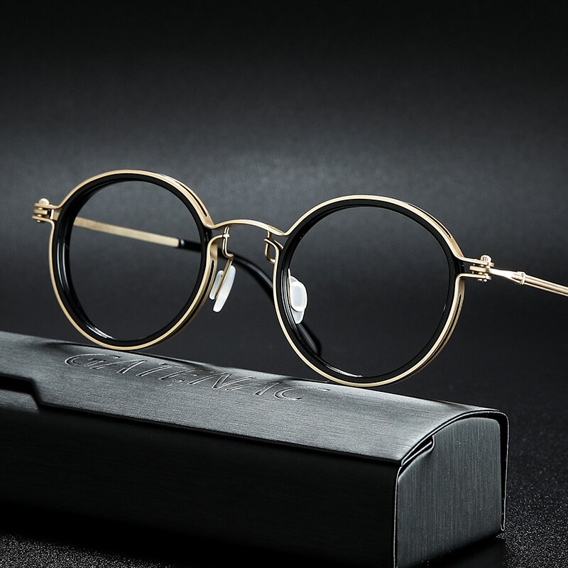 Vintage Titanium Brillen Frame Mannen Ronde Bijziendheid Bril Vrouwen Retro Optische Luxe Brilmontuur Brillen: Gold