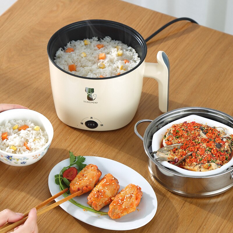 220W Multifunctionele Elektrische Rijstkoker Hotpot Mini Non-stick Voedsel Noodle Koken Koekenpan Ei Stoomboot Soep Stoofpot koekenpan