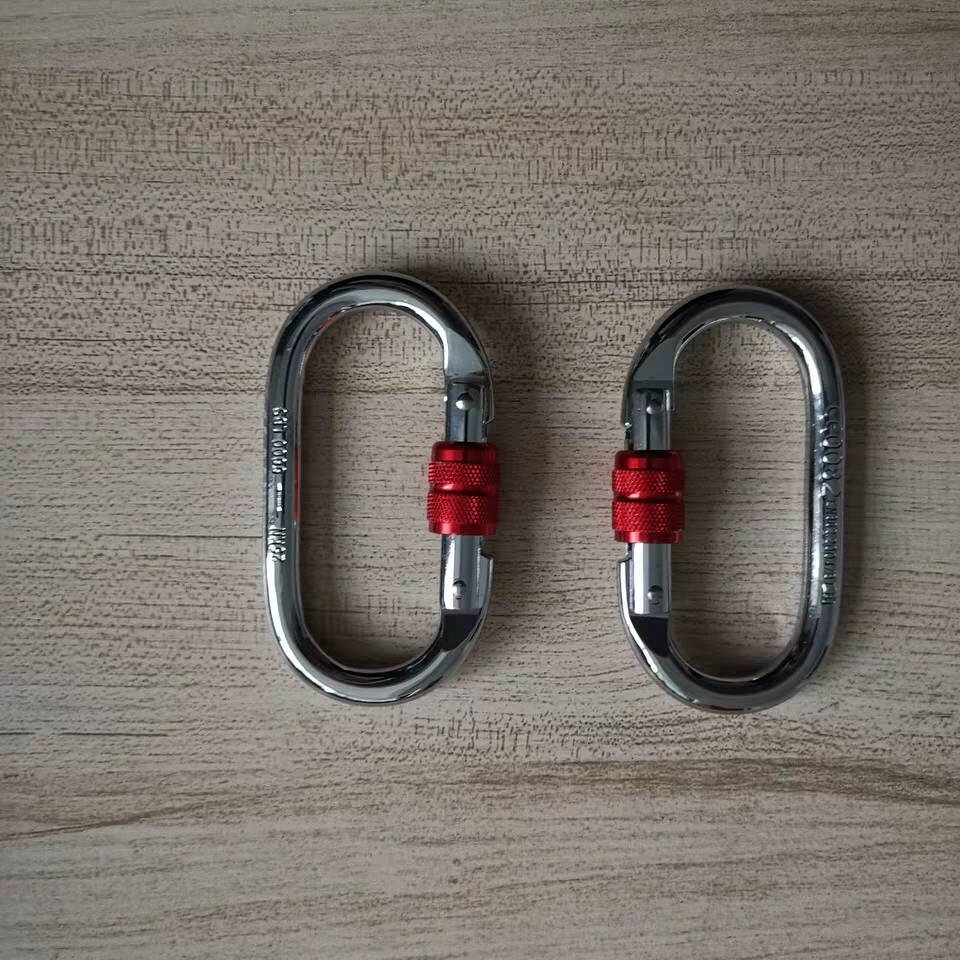 2 Pcs O-Vormige Karabijnhaak Super Sterkte Stalen Schroef Lock Bescherming Karabijnhaak Clip Voor Klimmen Wandelen Yoga Hangmat 25KN veiligheid