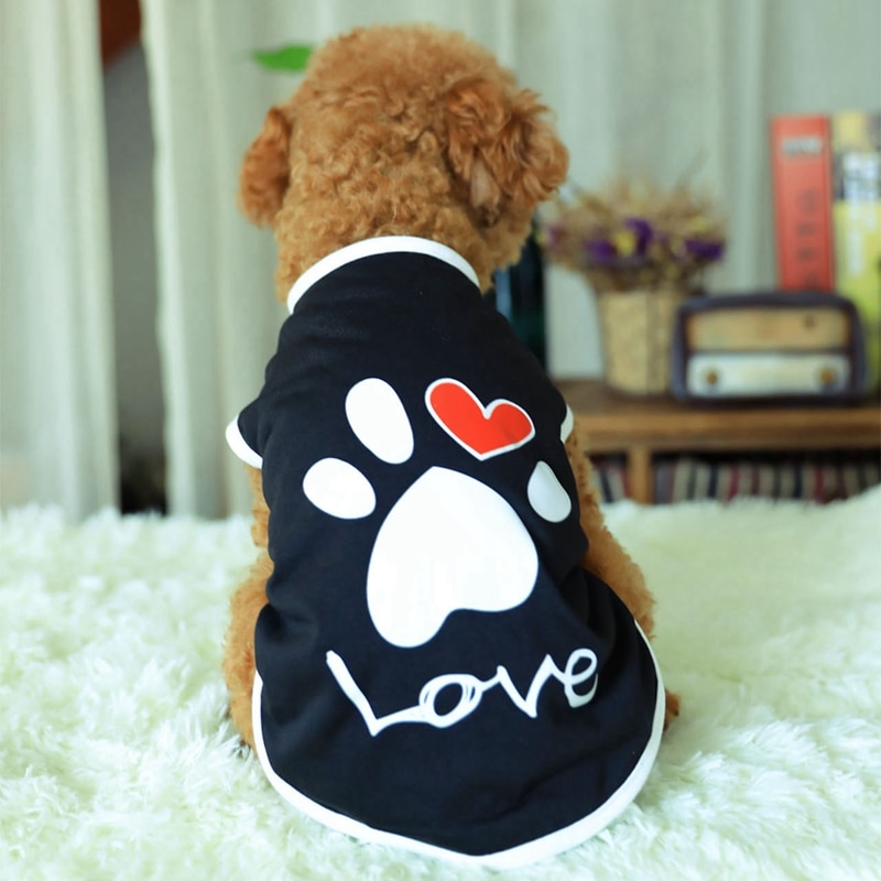Sommer bomuldsvest t-shirt hund kat hunde tøj med pote trykt hjerte kærlighed frakke kæledyr hvalp sommer tøj tøj