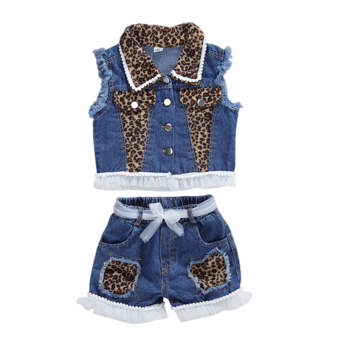 1-6Y Kleinkind Baby Mädchen Leopard Kleidung setzt Ärmel Einreiher Weste Mantel Spitzen kurze Hose 2 stücke