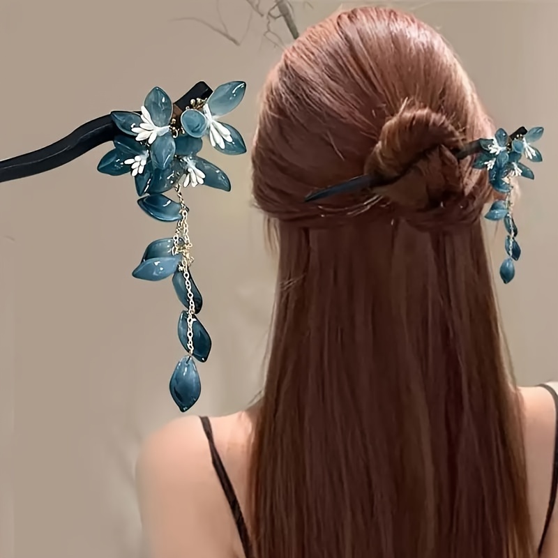 1 horquilla de flor azul retro, accesorios para el cabello de mujer cheongsam retro de estilo chino, accesorios para el cabello de mujer de de aleación de zinc