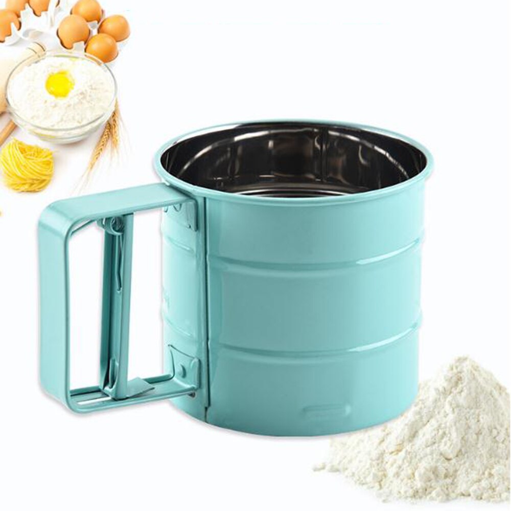 Rvs handbediende spuiten verf meel zeef bakken tools handleiding zeef cup huishouden keuken bakken gebak gereedschap