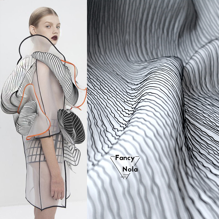 3D Stereo Streep Textuur Stof Zwart en Wit Lichte Gebogen Verticale Strepen Luchtlaag Creatieve DIY doek CG033