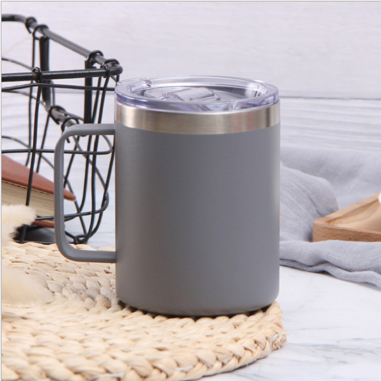 12/14oz Simple American Stainless Steel Coffee Cup Solid Color Double-layer Office Insulation Mug: 14oz / Gray