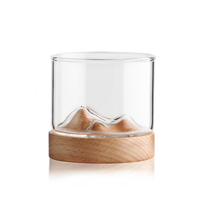 5oz bergsvinsglas med whiskyglas med träbotten japansk hushållstekopp i massivt trä: B