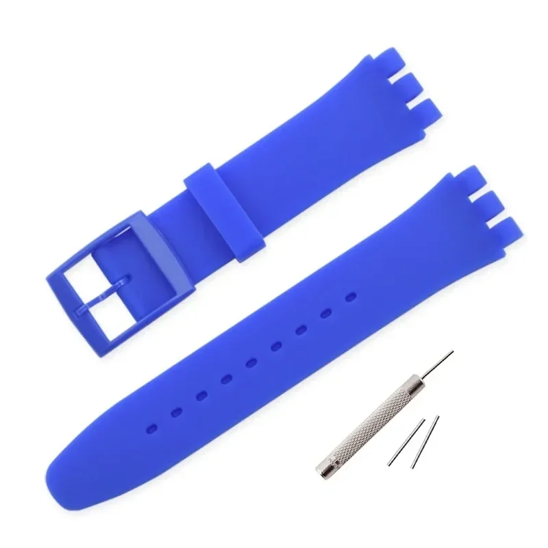 Bracelet de rechange en silicone pour montre Swatch, bracelet en caoutchouc coloré, accessoires pour hommes et femmes avec outil, 17mm, 19mm, 20mm, 16mm: Blue / 16mm