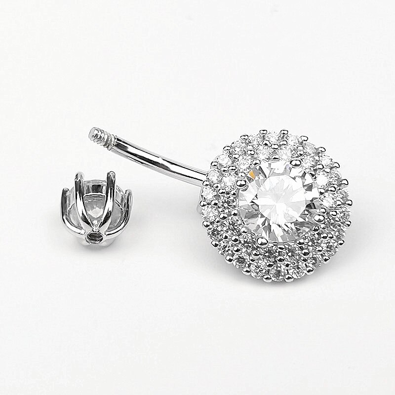 925 Sterling Zilveren Ronde Cz Belly Button Ring Punk Navel Piercing Lichaam Sieraden