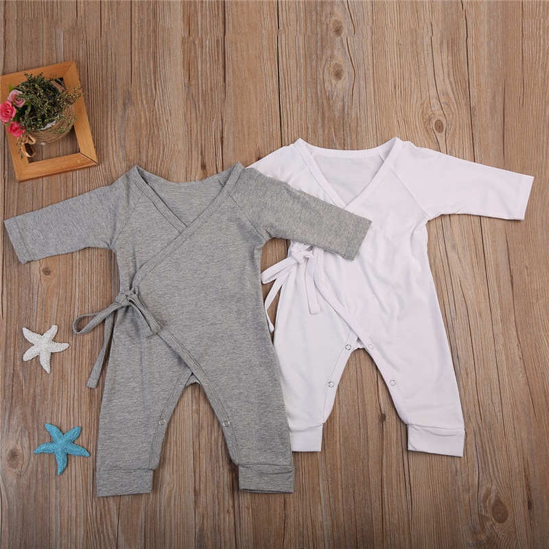 -né infantile bébé garçon fille coton barboteuse combinaison garçons fille ange ailes à manches longues barboteuses blanc gris automne vêtements tenue