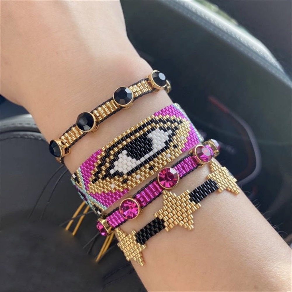 Zhongvi miyuki kleurrijke ogen armband voor vrouwen bisuteria glanzende kristal strass armband sieraden