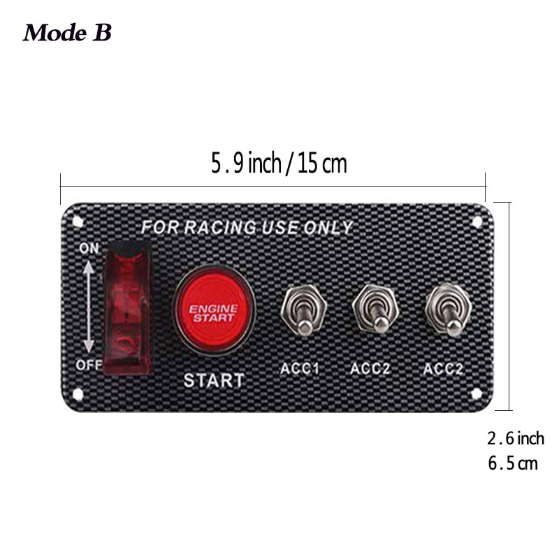 12V LED Ignition Switch Panel for Racing Car Engine Start Push Button LED Toggle Switch Carbon Fiber QT313: Mode B